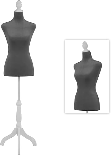 Miniatura 9 de Maniquí Cuerpo Vestido Forma Torso 59-67 Pulgadas Altura Ajustable Modelo Femenino Soporte de trípode de madera Espuma de alta densidad Escaparate