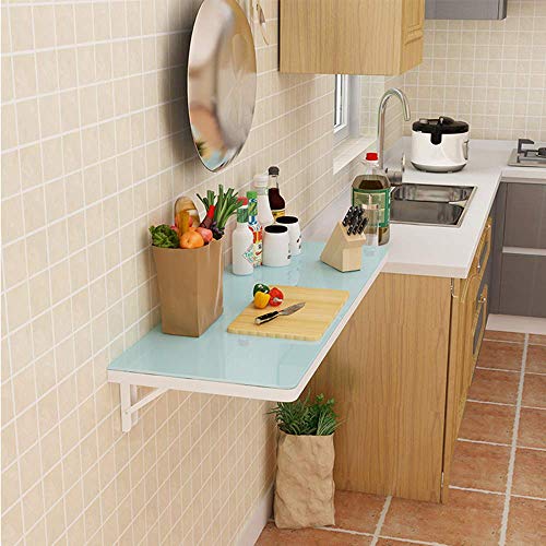 Table pliante blanche gain de place murale en verre pour cuisine