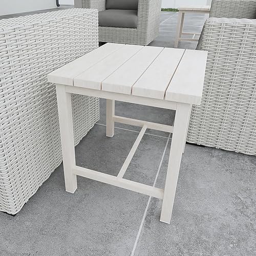 GOWE Durable Outdoor End Table - Solid Aluminum Construction, Whitewashed Birch Look - Natural Charm, Adjustable Levelers