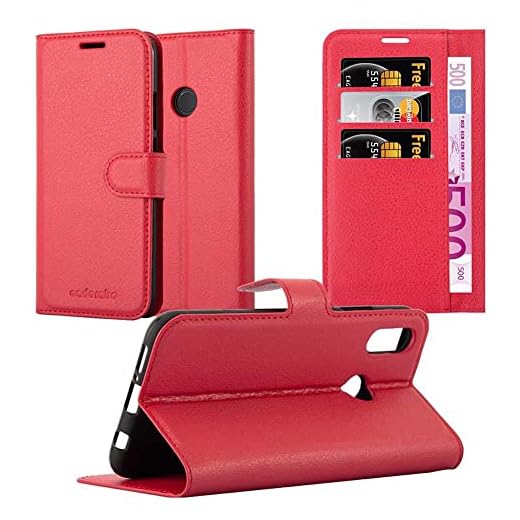 Cadorabo Fodral kompatibelt med Huawei P20 LITE i KARMIN RÖD - Skyddsfodral med Magnetfäste, Stativfunktion och Kortplats - Ficka Pocket Book Folding Style