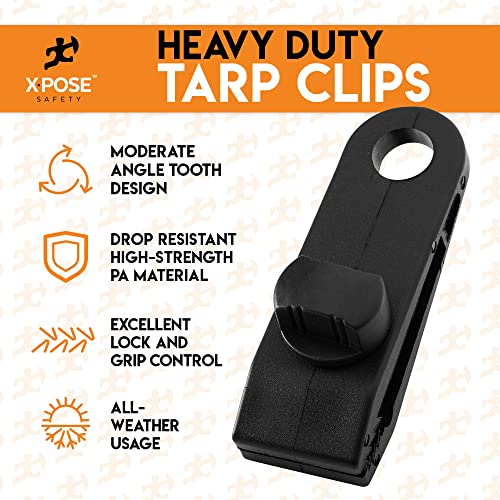 Image of 40' x 60' Multipurpose 5 Mil Blue Poly Tarp Cover, 6 inch Black Bungee Ball Cords (25 Pack), and Heavy Duty Tarp Clips (10 Pack) for Canopies, Tarps, Camping, and More - Xpose Safety