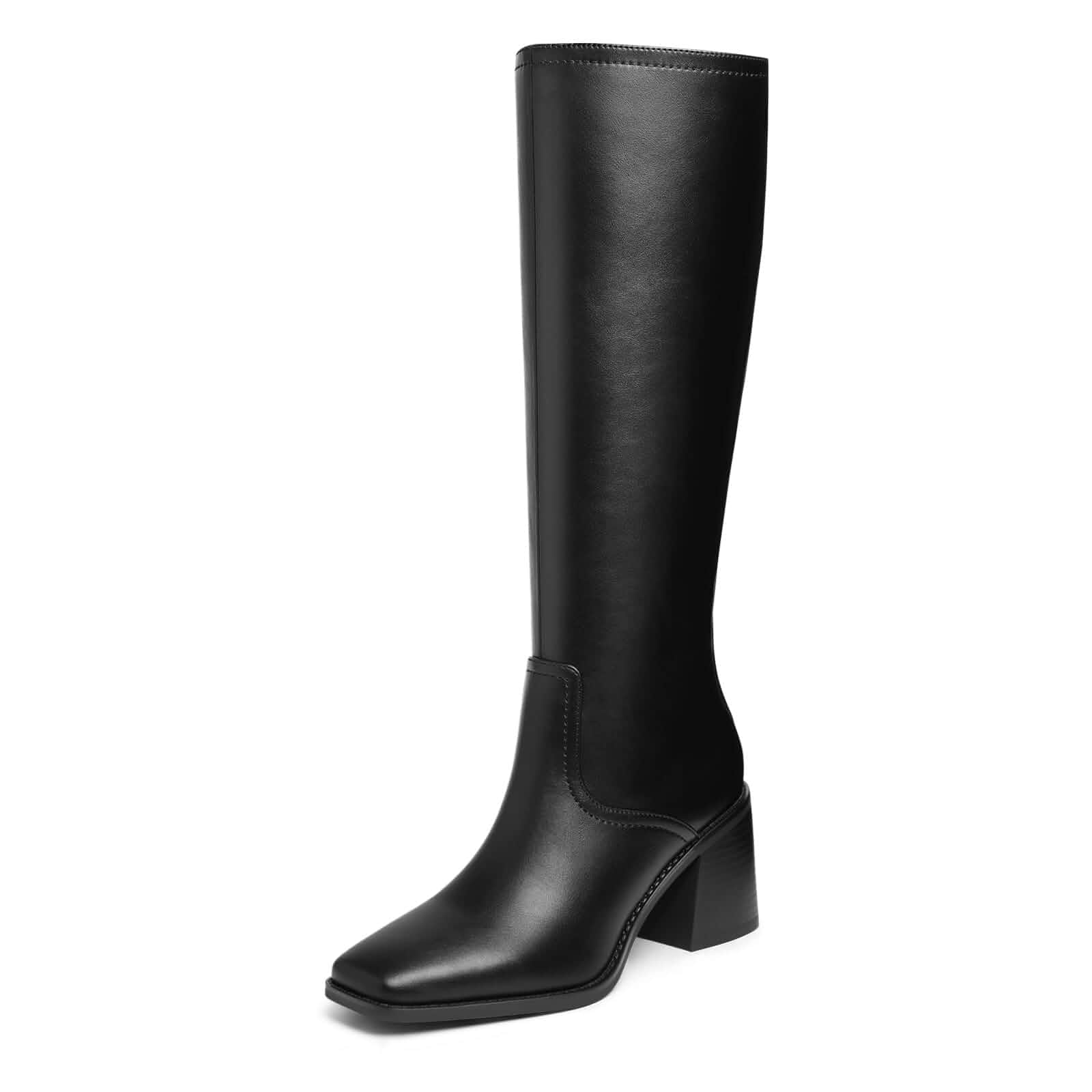 Knee High Boots Women Square Toe Chunky Heel Fall Tall Boots 2.7" Chunky Block Heel Gogo Boots with Side Zipper, Fashion Long Boots for Office, Dates, Everyday Outfits