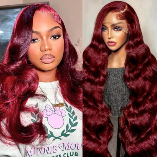 Afribye 13x6 Burgundy Body Wave Lace Front Wigs Human Hair