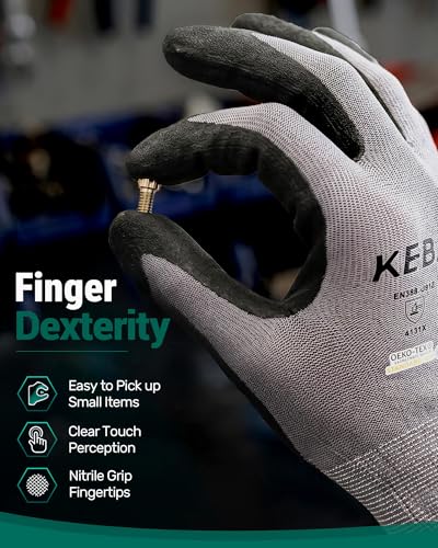 Image of Kebada W2 Touchscreen Safety Work Gloves for Men & Women, 6 Pairs | MicroFoam Nitrile Coated, Breathable, Secure Grip, Seamless Nylon Knit, Ideal for Assembly, Automotive, Warehouse & Gardening