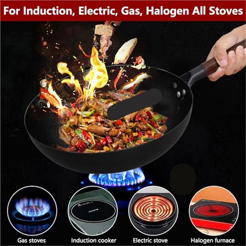 Wok de acero al carbono 32cm con tapa de madera miniatura 3