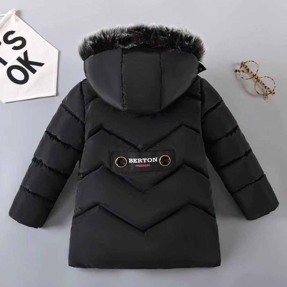 Manteau Enfant Garçon Epais Polaire Veste Chaud Coupe-vent Blouson Elégant Hiver Vêtement avec Capuche à Col de Fourrure