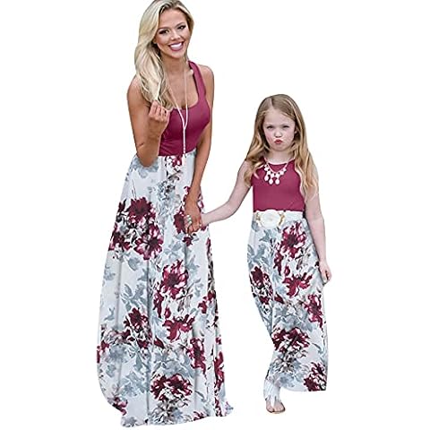 Vestido Familiar YMING Sin Mangas Estampado Flores Burdeos Cover
