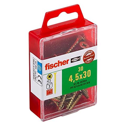 Fischer 653955 Power-Fast Lot de 30 Vis à tête fraisée 4,5 x 30 mm VG PZ galvanisée Jaune Cover