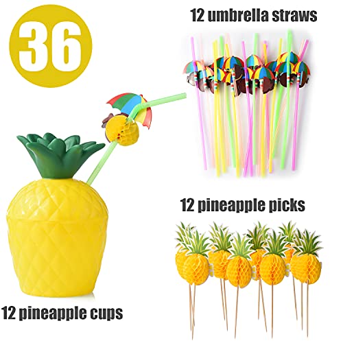 ALINK 12 Pineapple Cups with 12 Umbrella Straws and 12 Cocktail Drink Picks, Hawaiian Luau Tiki and Beach Party Decorations for Kids and Adults by ALINK - Used condition - Image 3