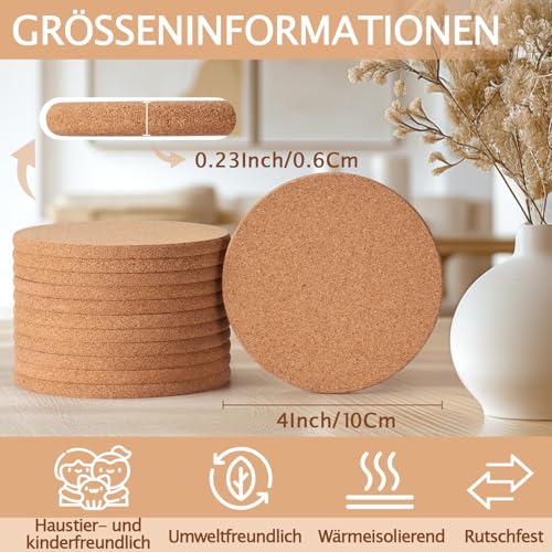 100 Stück Korkuntersetzer für Getränke, GOH DODD Saugfähige Blanke Untersetzer für Deko, Geeignet für DIY-Bastelprojekte, Lasergravur, Sublimation, Holzbrandtechnik, Bar, Wohnung, Hochzeit, 4 Zoll