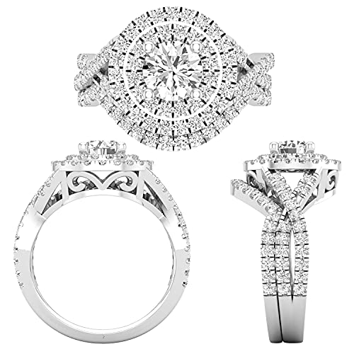 Dazzlingrock Collection IGI Certified 2.05 Carat (ctw) Round White Diamond Women Double Halo Split Shank Swirl Classic Engagement Ring