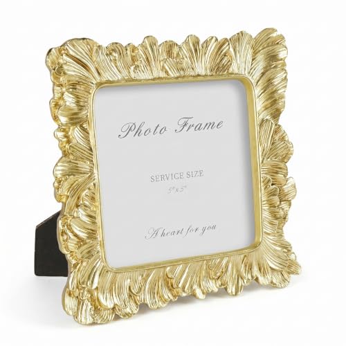 Cuspin Gold 5x5 Picture Frame Square Ornate Palm Leaf Textured Resin Frame