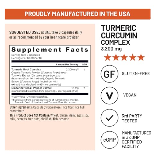 Image of NatureWise Turmeric Curcumin 3200mg Supplement with BioPerine, 90 Capsules