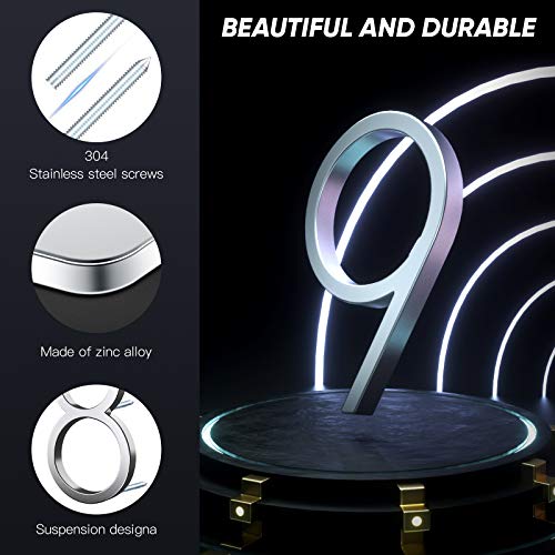 5 Inch Silver House Number Zinc Alloy Number Christmas Delicate ​Modern Number Garden Door Mailbox Decor Number With Nail Kit And Detailed Operation Instruction (Number 9) #TOP1