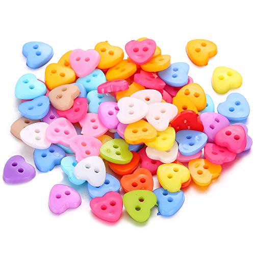 150Pcs Assorted Colors Size 1/2 Inch Round Resin Heart Buttons Two Holes Diy Crafts For Children's Manual Button Painting And Sewing Fasteners Buttons (Colorful) #TOP1
