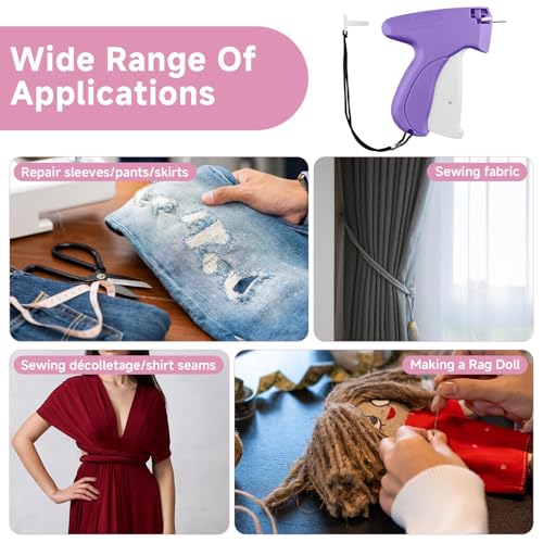 Wefaly Stitchy Quick Clothing Fixer, Stitch Gun Schnelles Fixiergerät für Kleidung Mini-Stichsäumpistole Etikettierpistole mit 5 Nadeln 1000 Plastiknadel für Rock Hemd Jeans (Lila)