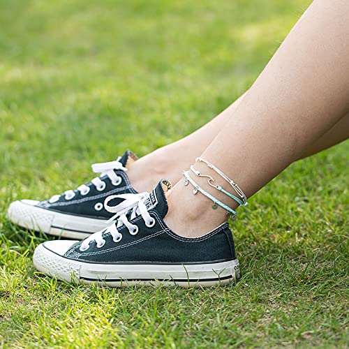 Image of Waterproof String Anklets Cute Beaded Ankle Bracelets Beach Wave Anklet Stainless Steel Coin Boho Ankle Jewelry for Women