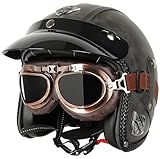 Cascos Abiertos De Moto Vintage DOTECE Homologado 3/4 Cuero Casco Moto Jet Abierto Custom Scooter para Mujer Hombre Adultos Cascos Motocicleta Cascos Half-Helmet 4,M:57-58CM