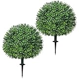 Fleur Artificielle, Plante Artificielle Exterieur, lot de 2 boules topiaires, fausses plantes de buis, arbustes en plastique pour la porte d'entrée, le jardin et la décoration intérieure (buis)