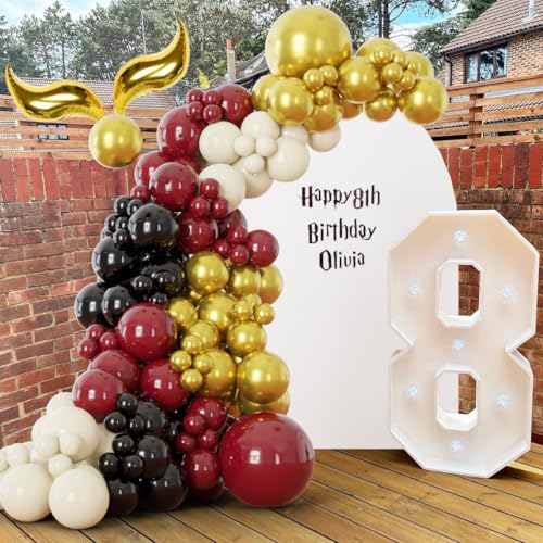 137PCS Magical Balloon Arch Garland Kit, Burgundy Gold Black Whit...