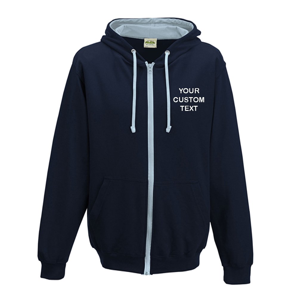 Custom Text Printed On Personalised Zip Hoodie Make Your Own