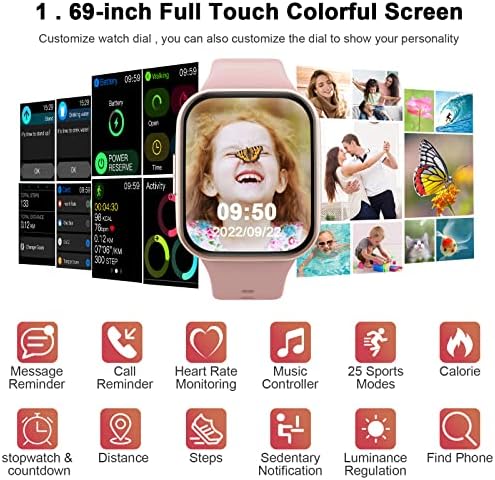 Smart Watch, 1.69" Touch Fitness Watch for Women, Fitness Tracker Smartwatch with Heart Rate Sleep Monitor Step Counter, IP68 Waterproof 24 Modes Activity Trackers for Android iOS -2022 Upgrade (Pink)