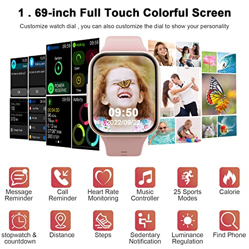 Smart Watch For Women, 2022 Fitness Tracker 1.69" Touch Screen Smartwatch Fitness Watch 25 Sports Ip68 Waterproof, Heart Rate/Sleep Monitor/Pedometer/Calories, Activity Tracker For Android Iphone Pink #TOP1