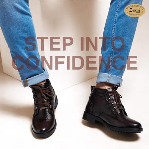 Image of Zoom Shoes A-4691 Men's Genuine Leather High Ankle Boots | Stylish Lace-Up Design | Cushioned Insole for Comfort | Durable & Trendy for Everyday Wear