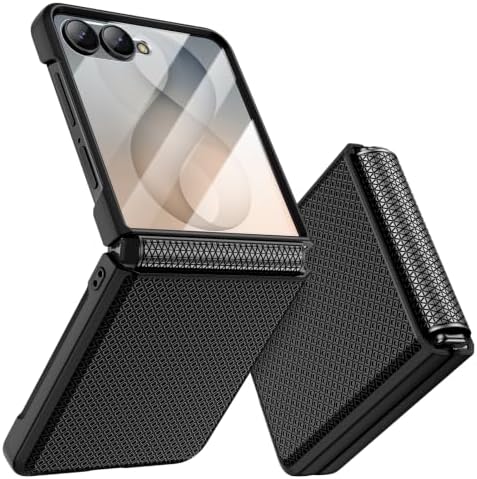 Doeshine für Samsung Galaxy Z Flip 8 Hülle mit Scharnierschutz,Schwarz | Displayschutzfolie, Rutschfester Textur, Hard PC Militär Stoßfest Schutzhülle Kratzfest Rugged Cover