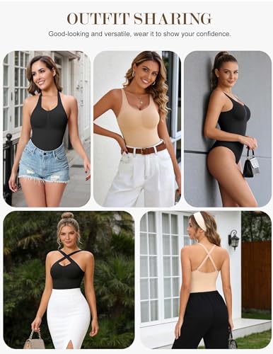 Image of Shapewear Bodysuits with Built in Bra Tummy Control Body Shaper | V Neck Wide Straps Compression Cami Faja Body Shaper with Crotch Hooks
