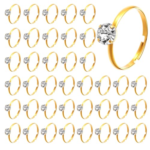 QfwdfcTrenz 72 Pcs Gold Bridal Shower Diamond Rings Fake Bridal Shower Game Rings Adjustable Engagement Ring for Wedding Table Decorations Party Favors and Cupcake Toppers