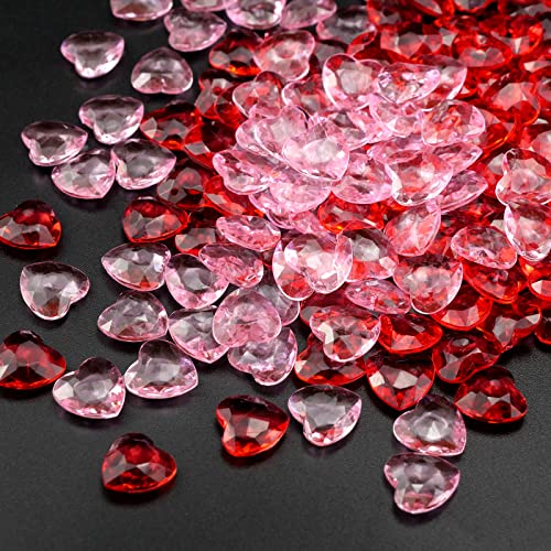 WakiHong 500 Piezas 12mm Diamantes AcríLicos CorazóN para DíA De San ValentíN DecoracióN DispersióN de Mesa AcríLicos Corazones Rojo,Rosa