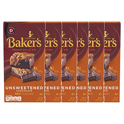 Baker's 100% Cacao Unsweetened Baking Chocolate Bar (Pack Of 6) 4 Oz Bars #TOP25