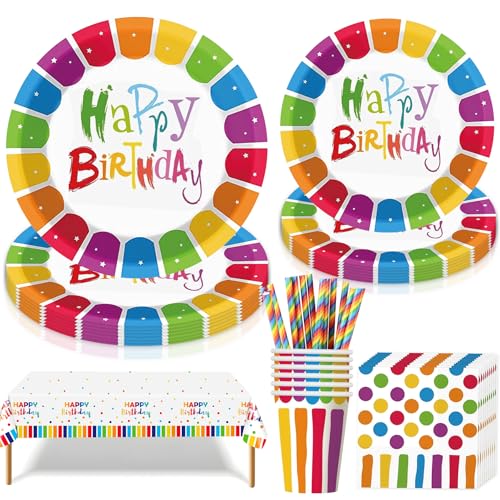 51 Stück Regenbogen Geburtstag Party Geschirr,Regenbogen...