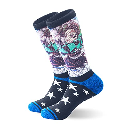 KKSJK Demon Slayer Socken, Blau Neuheit Sneaker Crew Socken, Atmungsaktiv Weich Warm Socken Cover