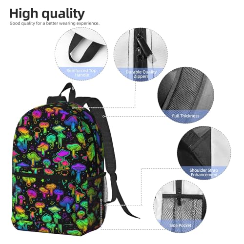 Colorful Neon Mushrooms Fashionable Daypack 17 Inches Zippers Backpack Double Shoulder Bag for Women Men3