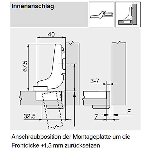 Blum Clip top Blumotion Furniture Hinge Integrated 107 Degree Set Square., 105031142, Silver - Image 3