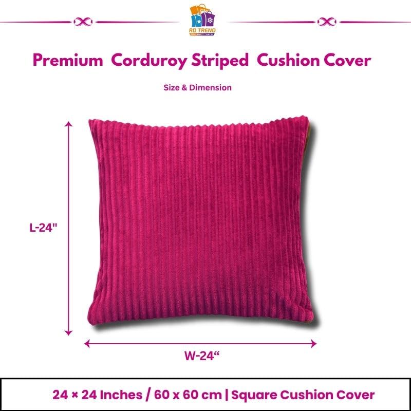 Image of RD TREND Cushion Cover Set of 2, Decorative Sofa Living Room Home Square Cushion Covers 24 Inch x 24 Inch, Aesthetic Corduroy Striped Double Sided (Magenta)