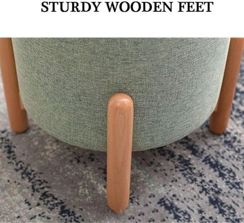 Taburete otomano de lino con patas de madera para salón 4
