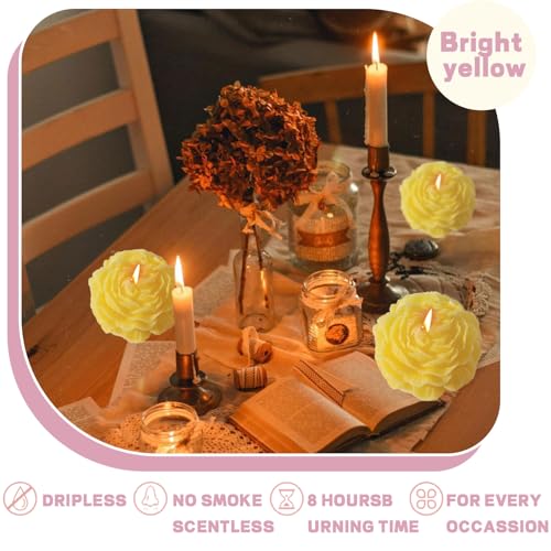 Peony Flower Shape Candles 1 Pack Soy Wax Decorative Candle for Bedroom Home Scented Candle Gift to Friends Family (Yellow)