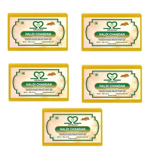 Image of Haldi Chandan Face & Body Handmade Soap 125 gm (Pack of 5) (5 x 125 g)