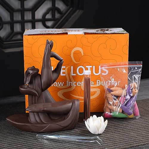 XUDREZ Quemador de Incienso, diseño Zen de Loto Porta Incienso con 20pcs Conos de reflujo, incensario de cerámica decoración del hogar - imagen 7