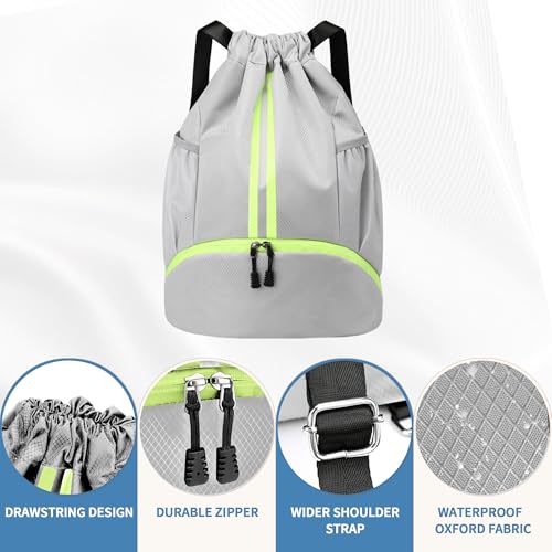 Image of JELUTAR Drawstring Backpack Gym Bag with Shoes Compartment, Grey
