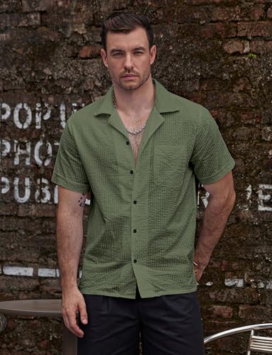 Image of VATPAVE Mens Striped Summer Shirt Casual Button Down Short Sleeve Beach Shirts Cotton Shirts for Men