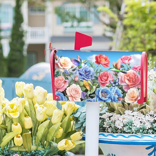Image of Floral Mailbox Cover Magnetic Standard Size 21x25.5 Inch Spring Butterfly Flower Wildflowers Decoration Outdoor Garden Home Yard