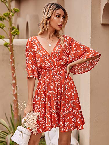 Image of Floerns Women's Tropical Floral Plunging V Neck Tie Open Back Summer Short Dress