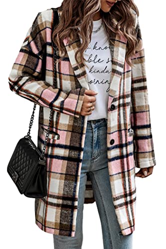 PRETTYGARDEN Women Plaid Shacket Jacket Trendy Fall Casual Button Wool Blend Tartan Trench Coat Winter Clothing with Pockets