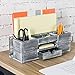 MyGift Rustic Gray Solid Wood Desktop Office Supplies Organizer Caddy with 6 Compartments for Document, Bills, Mail Holder, Pencil Cup and Pull Out Drawer