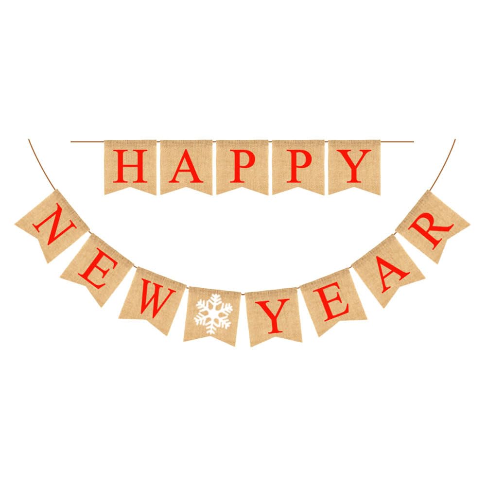 Amosfun 1 Set of Burlap Happy New Year Hanging Banner, 2026 New Year Party Photo Background