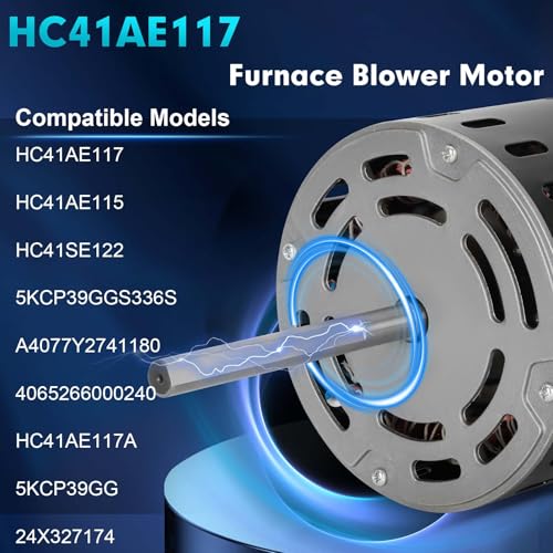 HC41AE117 Furnace Blower Motor 1/3HP 1075RPM 115V 4 Speed with 5μF Capacitor Fits for Carrier Bryant Payne GE Blower Fan Motor 45117 5KCP39GGS336S HC41AE117A HC41AE115 HC41SE122
